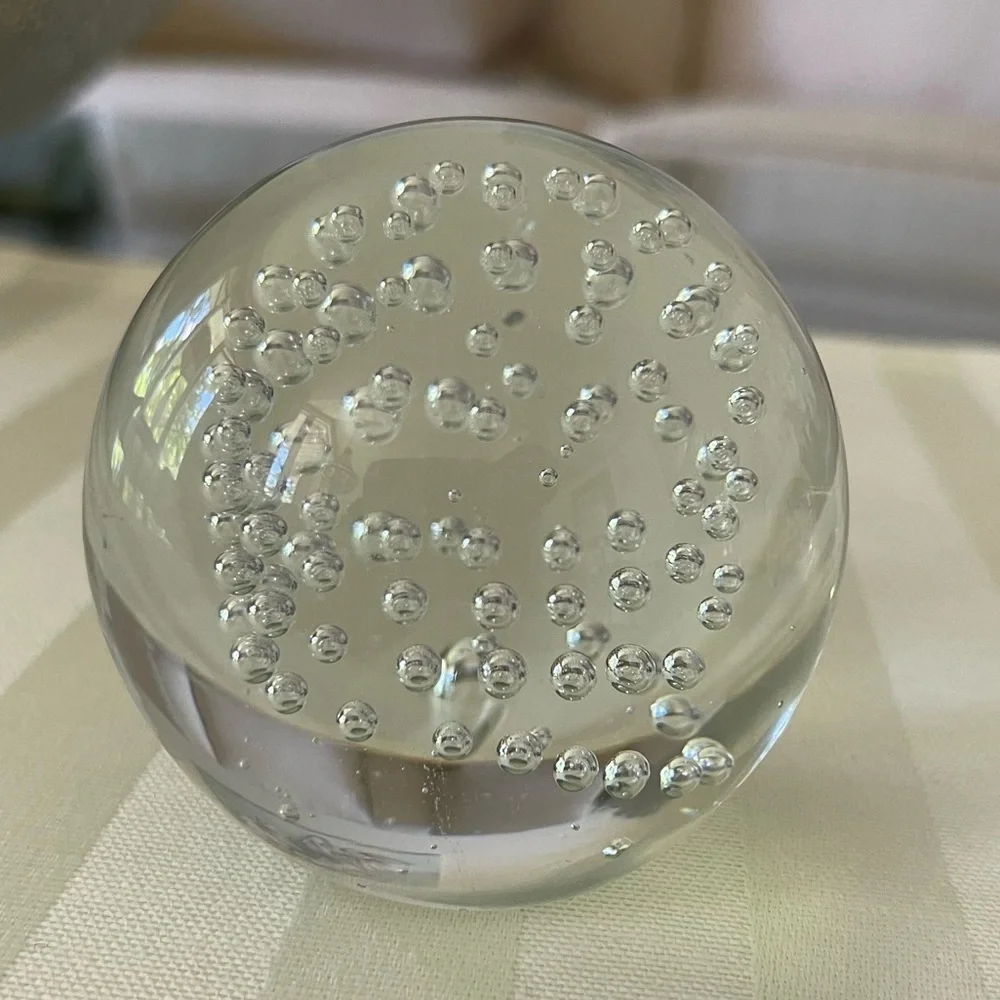 Three Paperweights 2 Vintage Clear Round Glass With Bubbles Murano Style & Bunny - Picture 13 of 16